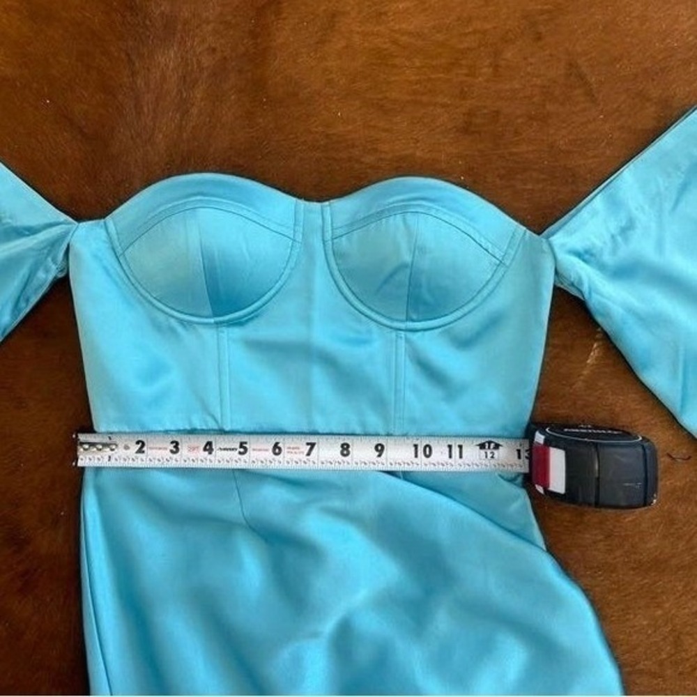 Retrofête Teal Silk Blend Off-The-Shoulder Corset Mini Dress Size S - Picture 6 of 8